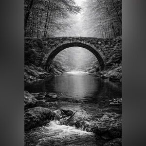 Black and White Forest Bridge Art Print 8x10 Glossy Photo